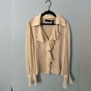 Dana Buchman Beige Ruffle Front Blouse
